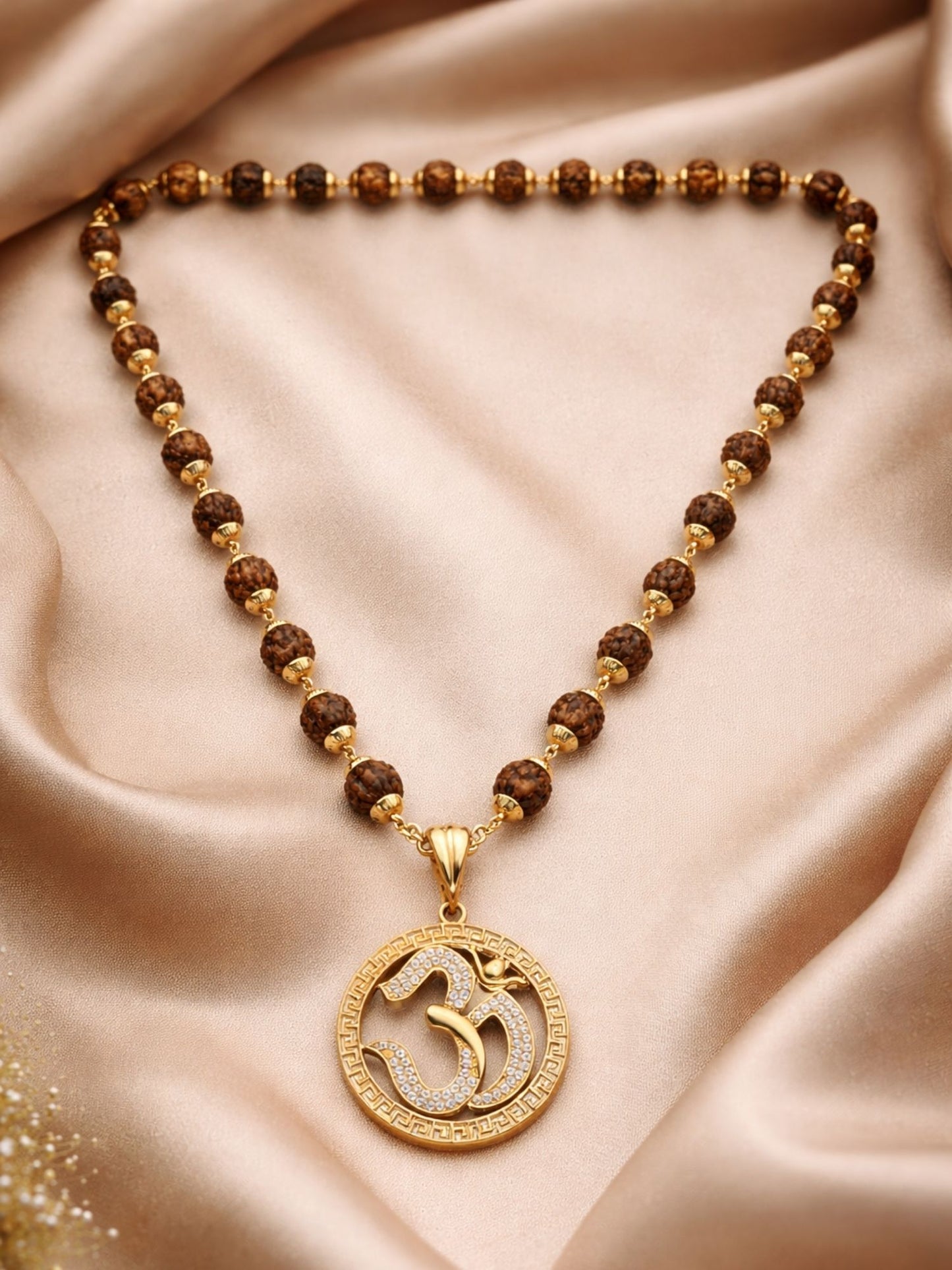 Rudraksha Necklace with American Diamond Om Pendant