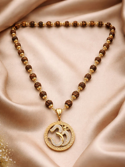 Rudraksha Necklace with American Diamond Om Pendant