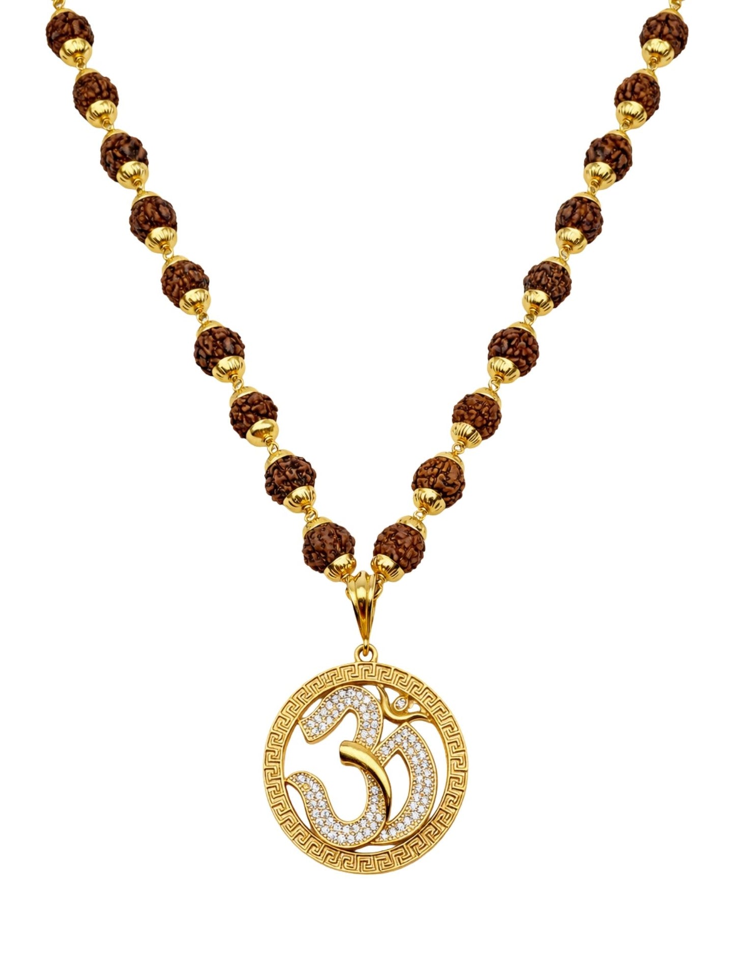 Rudraksha Necklace with American Diamond Om Pendant