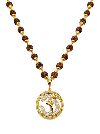 Rudraksha Necklace with American Diamond Om Pendant