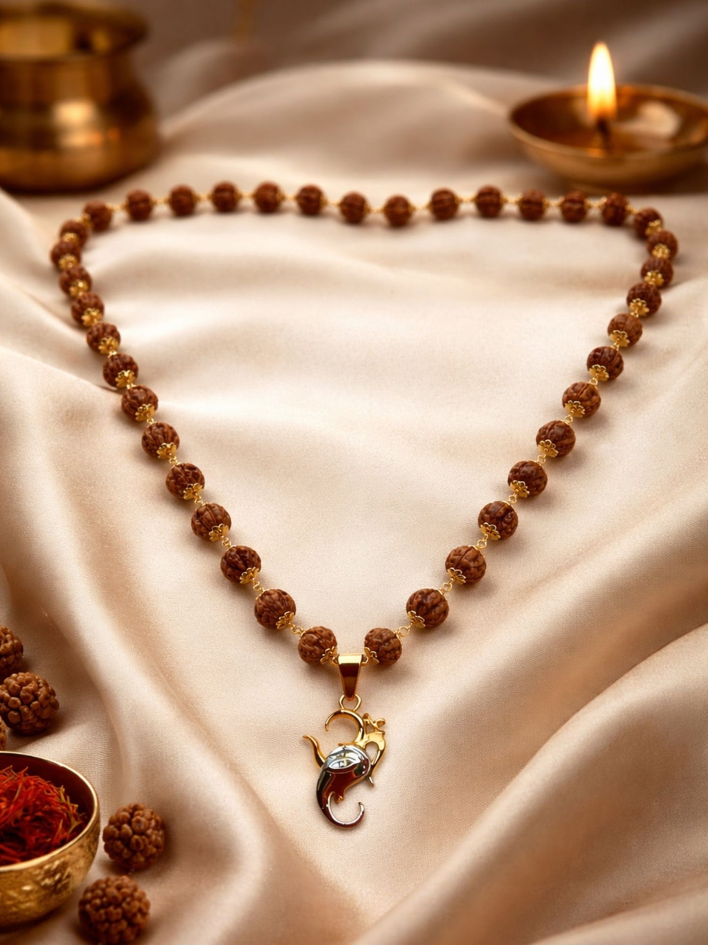 Gold Plated Rudraksha Necklace with Ganesh Pendant
