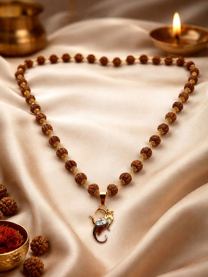 Gold Plated Rudraksha Necklace with Ganesh Pendant