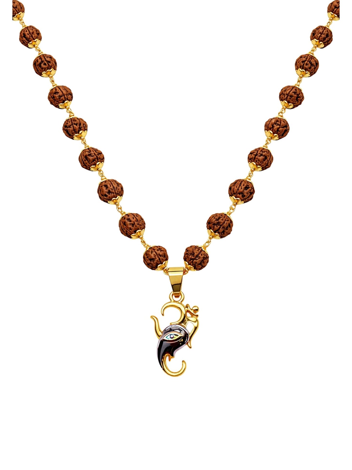 Gold Plated Rudraksha Necklace with Ganesh Pendant