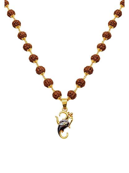 Gold Plated Rudraksha Necklace with Ganesh Pendant