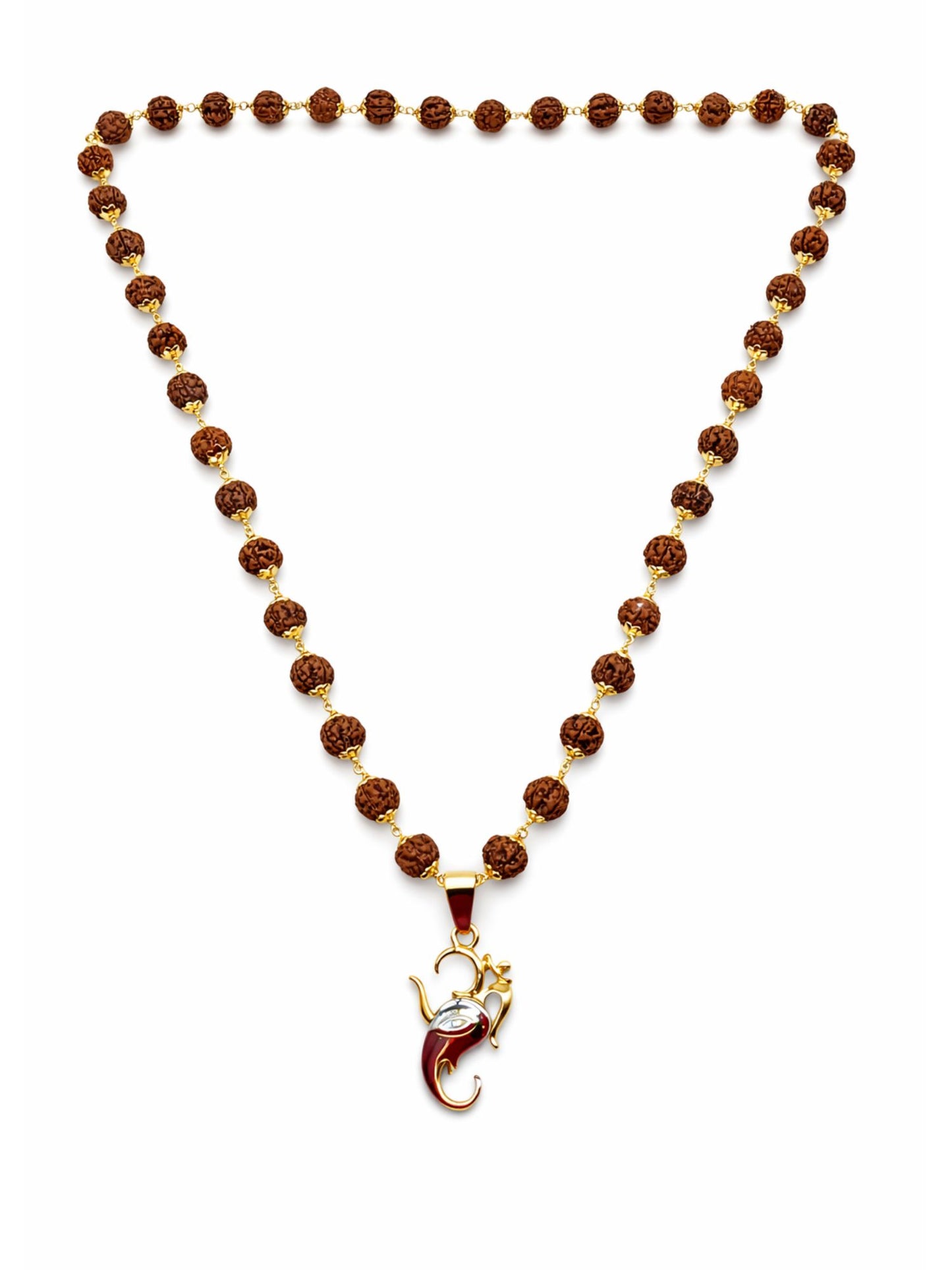 Gold Plated Rudraksha Necklace with Ganesh Pendant