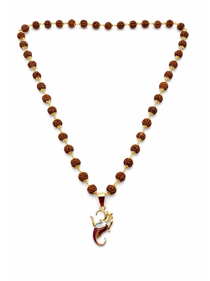 Gold Plated Rudraksha Necklace with Ganesh Pendant