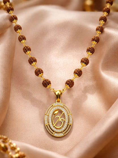 Rudraksha Necklace with Om American Diamond Pendant