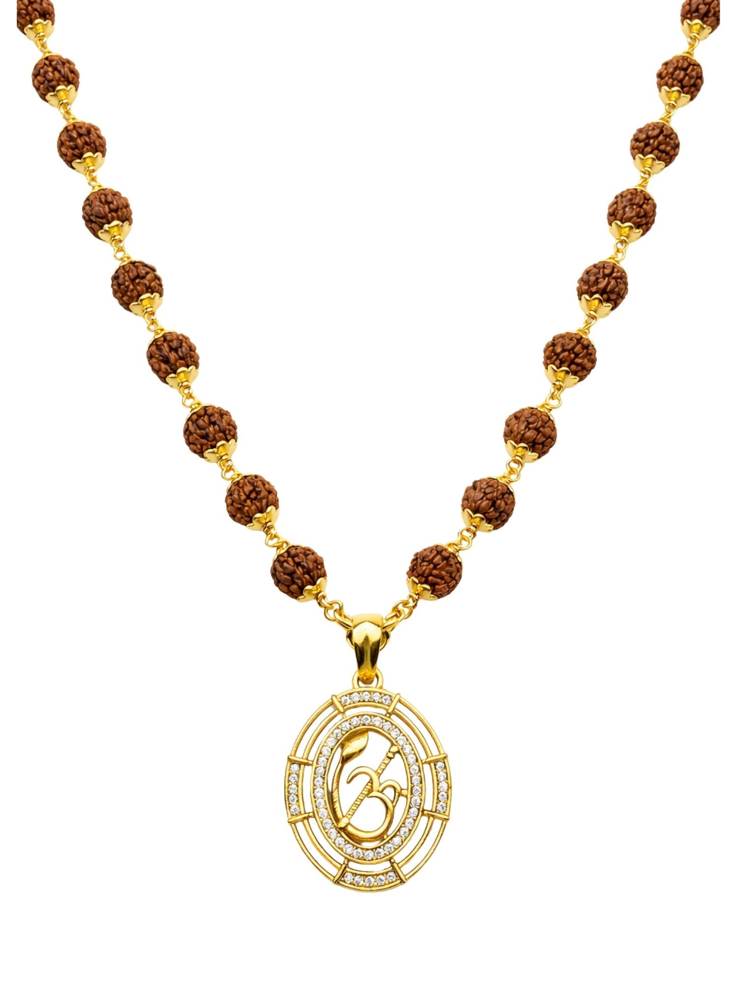Rudraksha Necklace with Om American Diamond Pendant