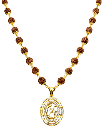 Rudraksha Necklace with Om American Diamond Pendant
