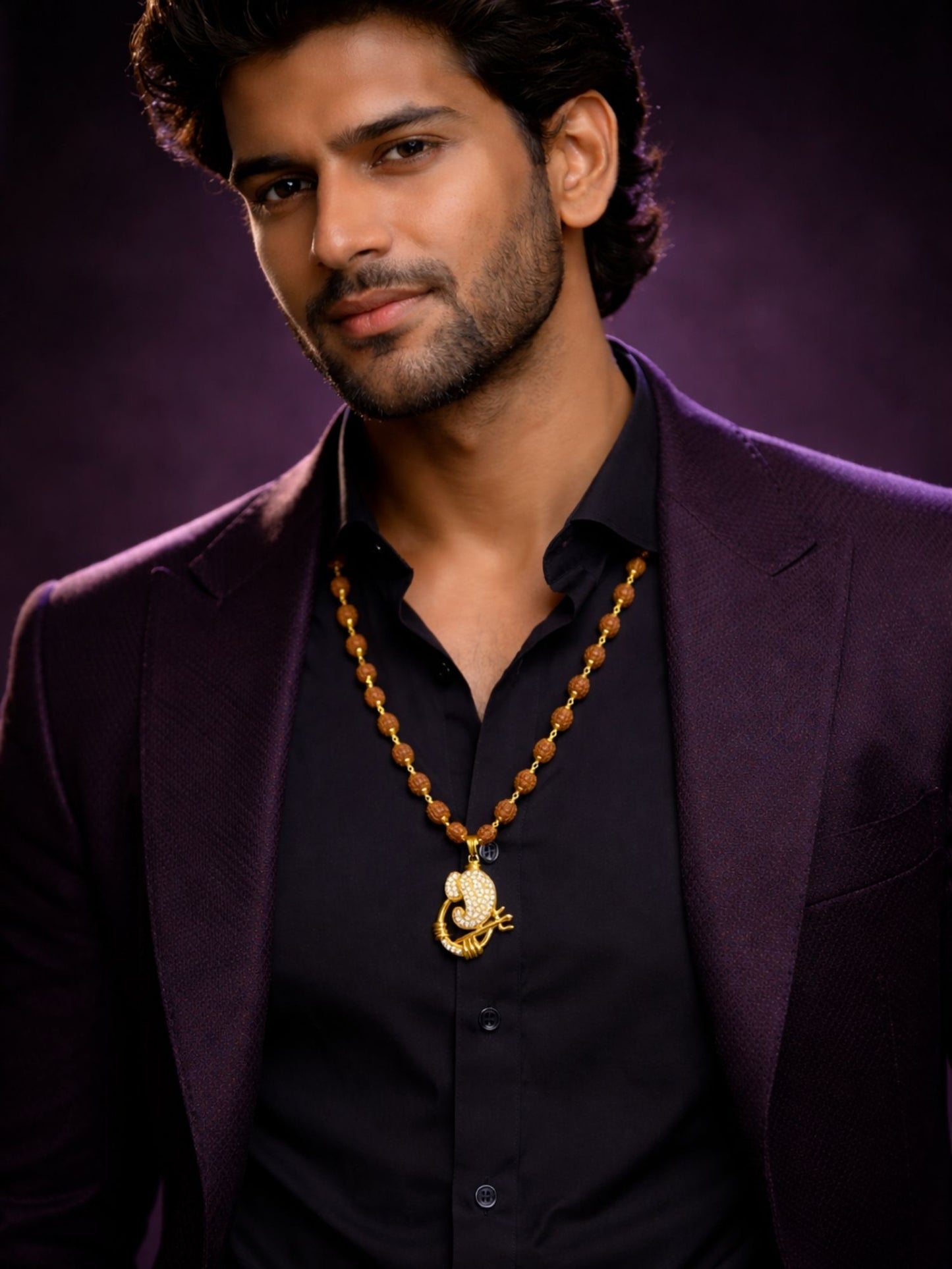 Rudraksha Necklace with AD Ganpati Pendant