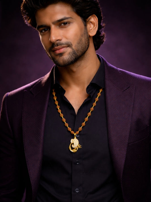 Rudraksha Necklace with AD Ganpati Pendant