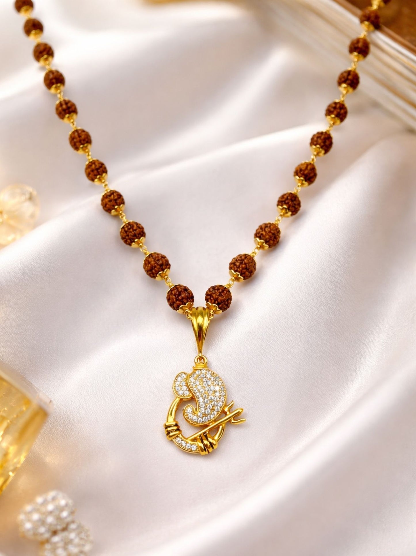 Rudraksha Necklace with AD Ganpati Pendant