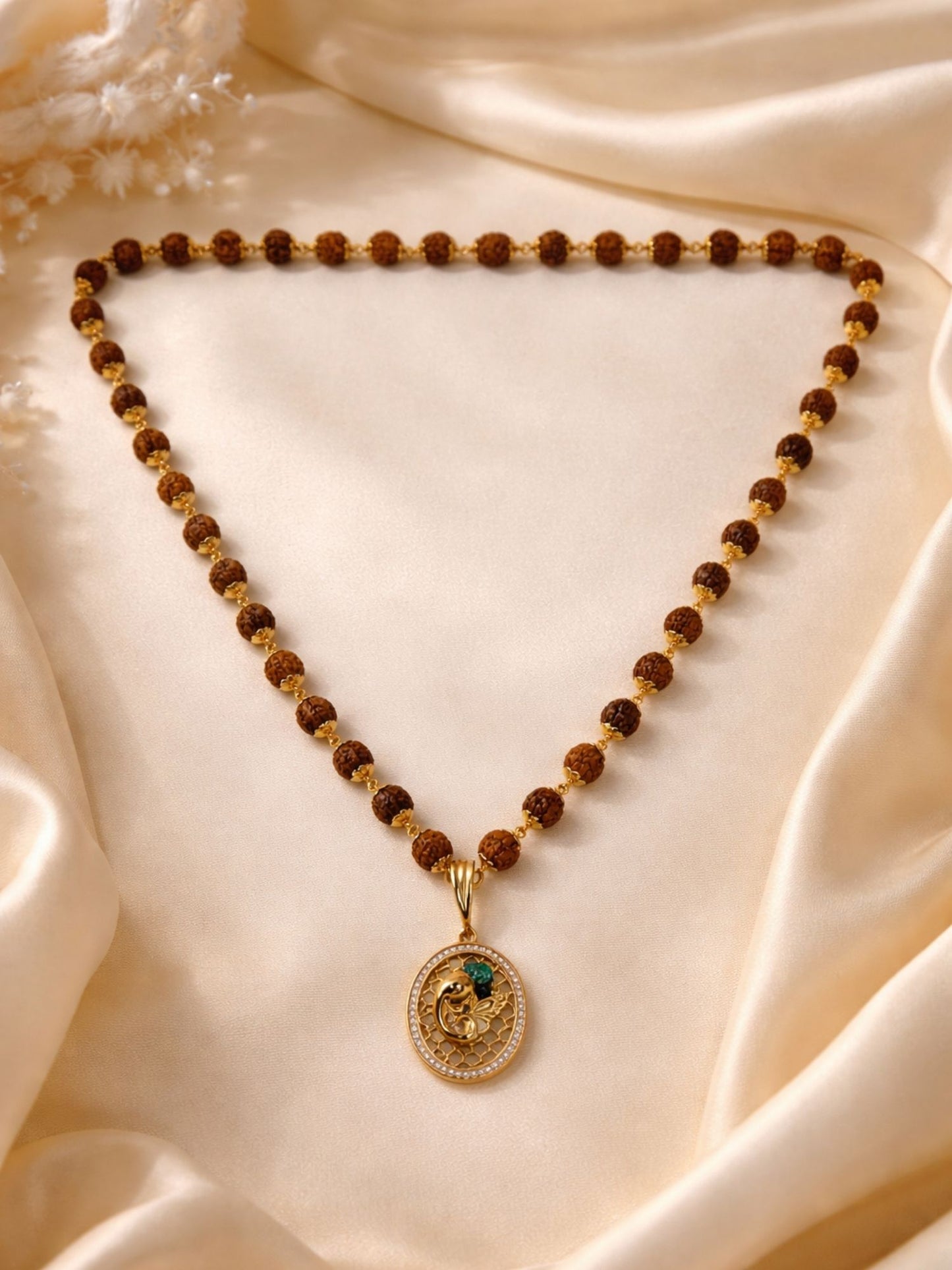 Rudraksha Bead Necklace with Ganesh Pendant