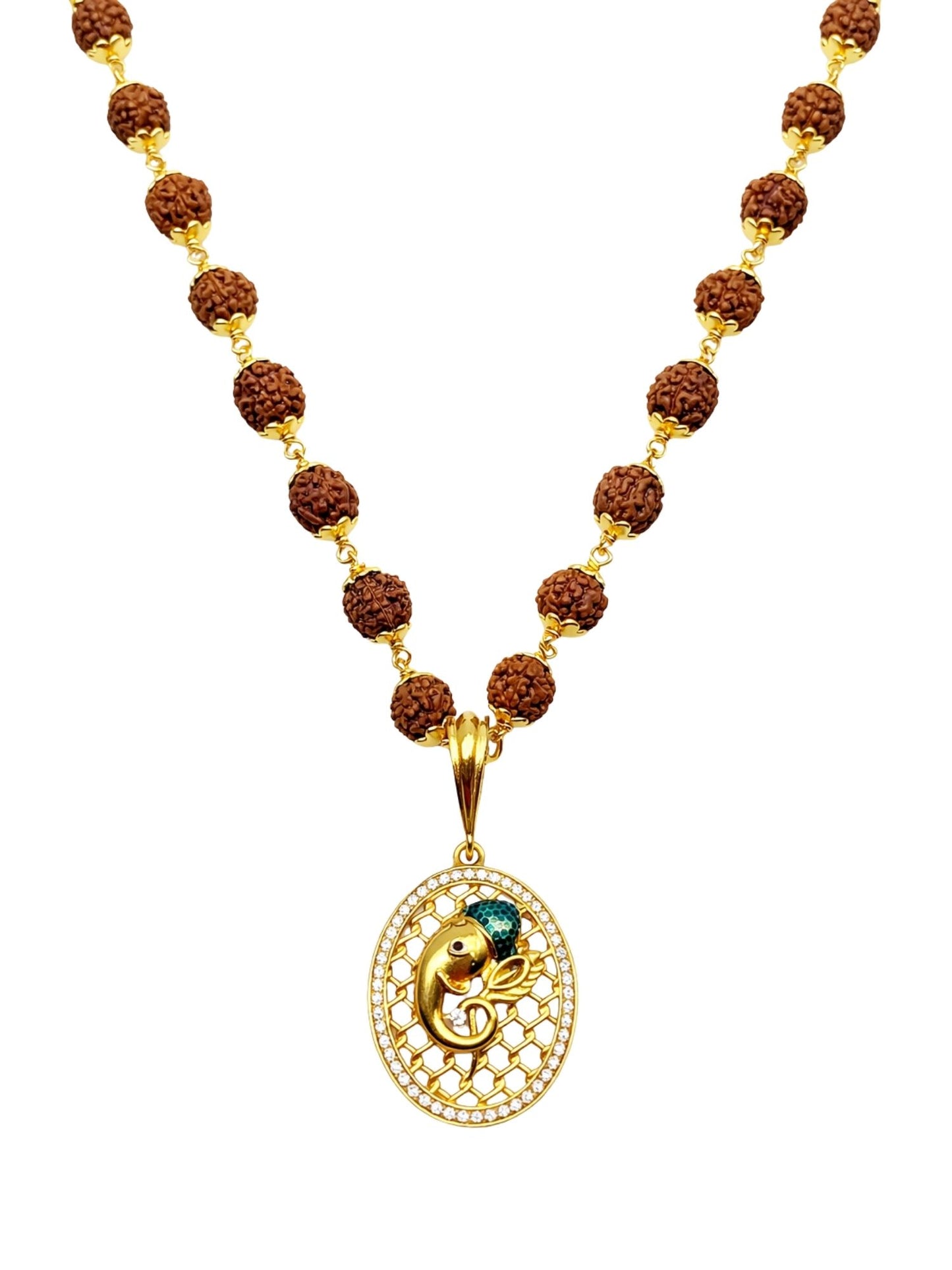 Rudraksha Bead Necklace with Ganesh Pendant