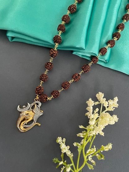 Lord Ganesha Pendant Rudraksha Gold mala