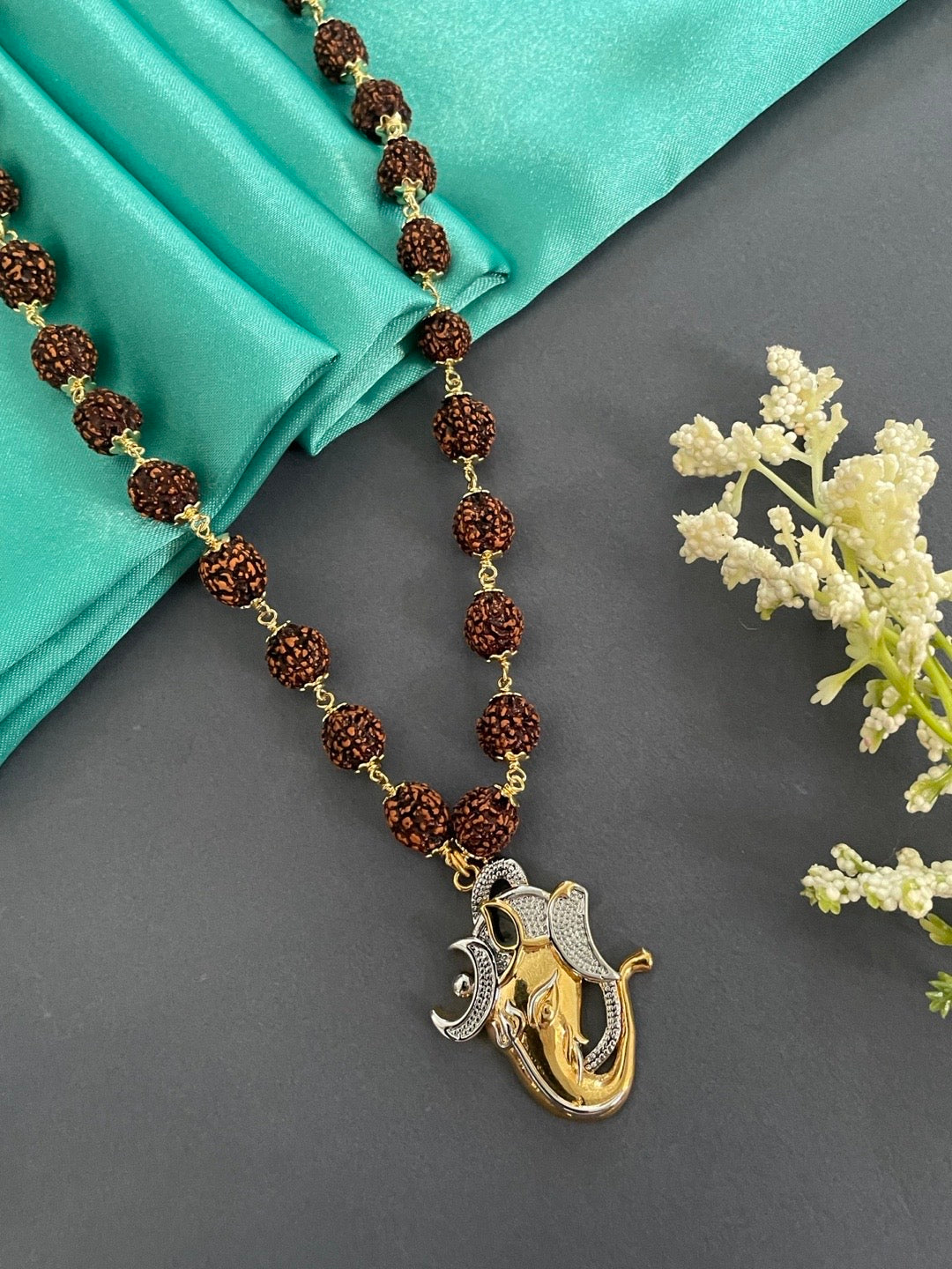 Lord Ganesha Pendant Rudraksha Gold mala