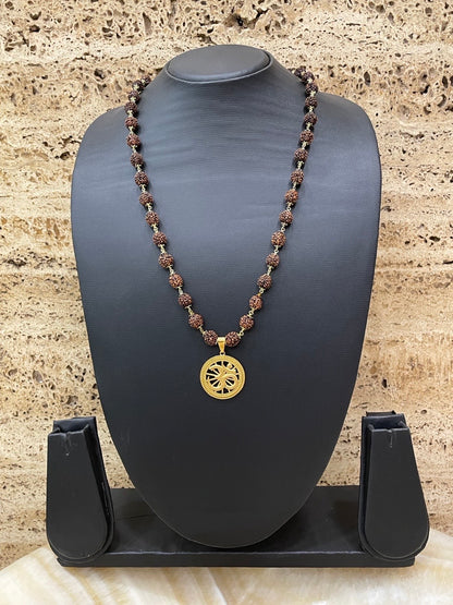 Om Round Pendant Rudraksha Gold mala