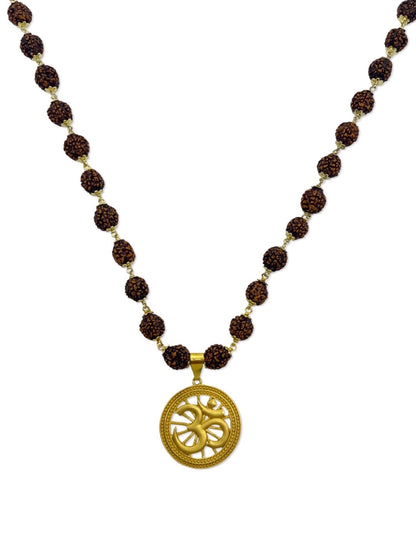 Om Round Pendant Rudraksha Gold mala