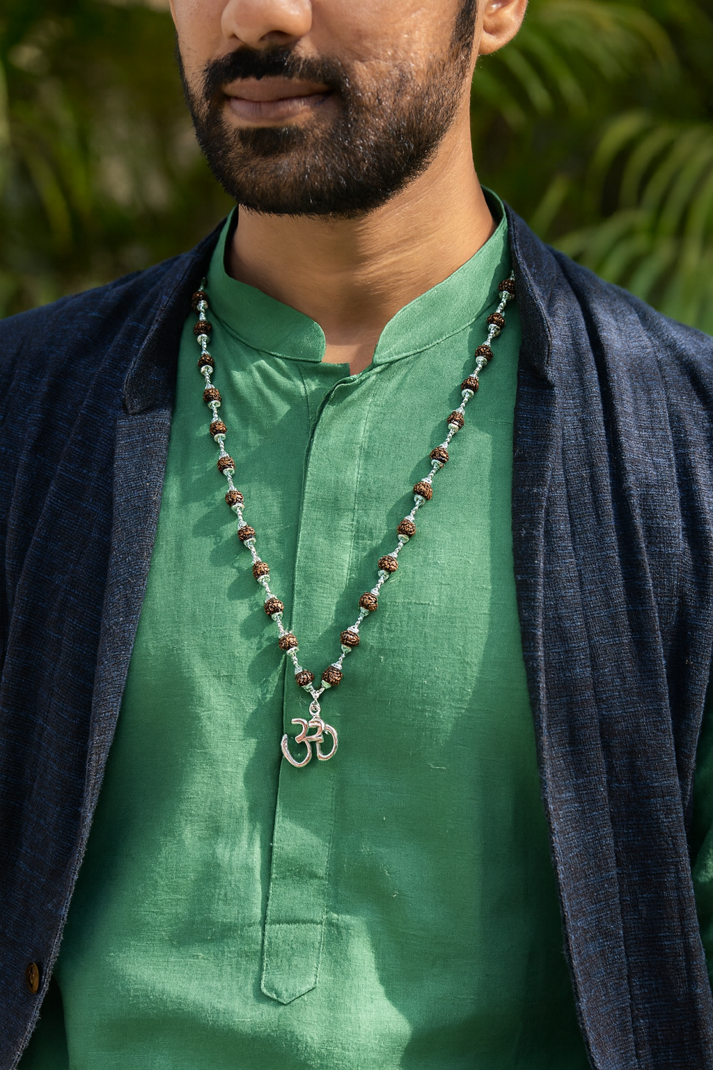 OM Pendant Rudraksha Silver Chain