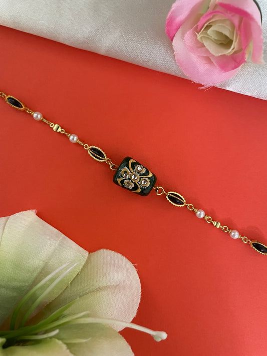 Green Stone With Pearl Bracelet Lumba Rakhi