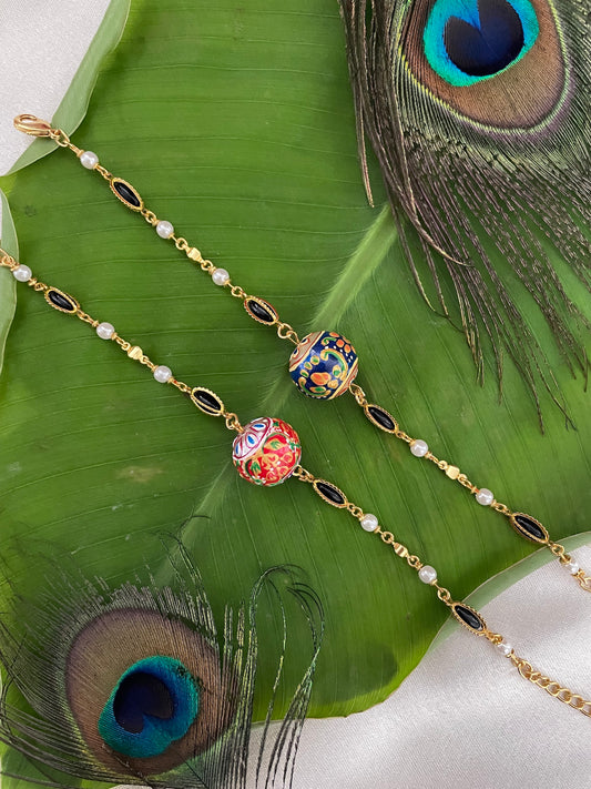 (Set of 2) Red/Blue Ball Stone Bracelet Lumba Rakhi