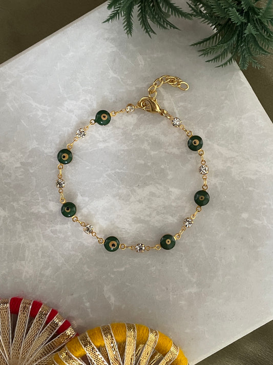 AD Green Evil Eye Bracelet Lumba Rakhi