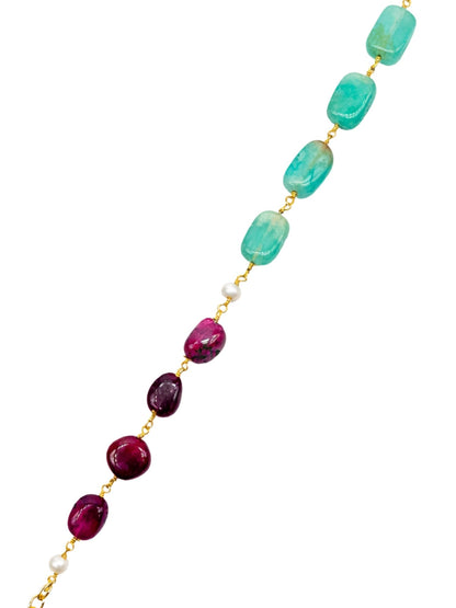 Green Multi Stone Gold Chain Bracelet Women|Lumba Rakhi Bhabhi Sister