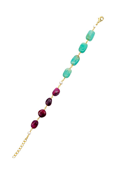 Green Multi Stone Gold Chain Bracelet Women|Lumba Rakhi Bhabhi Sister