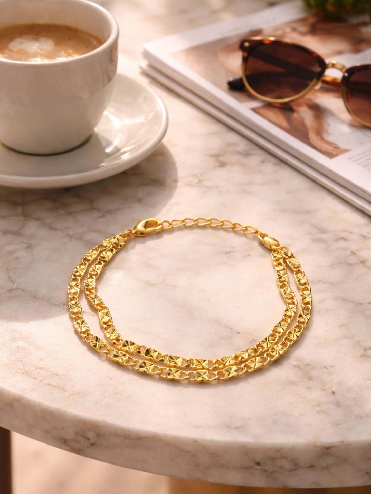 Gold Plated Double Chain Bracelet Adjustable Women|Lumba Rakhi Bhabhi Sister