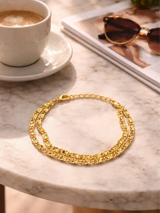 Gold Plated Double Chain Bracelet Adjustable Women|Lumba Rakhi Bhabhi Sister