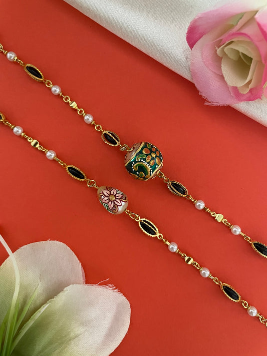 (Set of 2) Ball/Oval Shape Stone Bracelet Lumba Rakhi