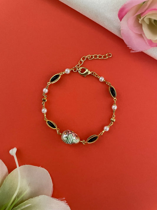 Oval Shape Stone/Pearl Bracelet Lumba Rakhi