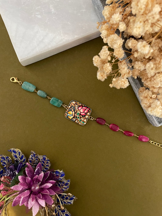 Flower & Stone Pendant/Beads Bracelet Lumba Rakhi