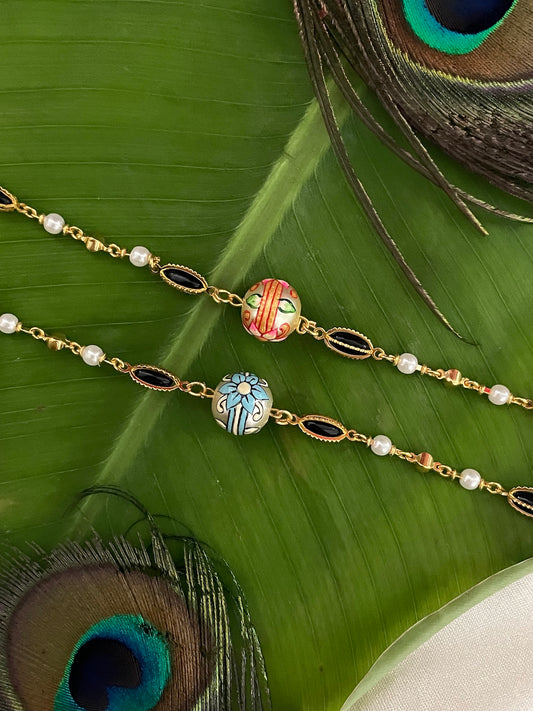 (Set of 2) Pink/Light Blue Ball Stone Bracelet Lumba Rakhi