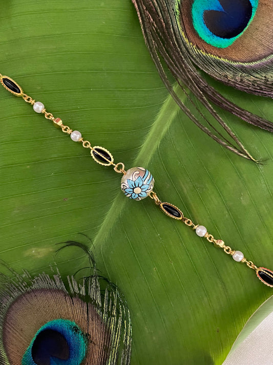 Hand-Painted Light Blue Ball Stone/Pearl Bracelet Lumba Rakhi