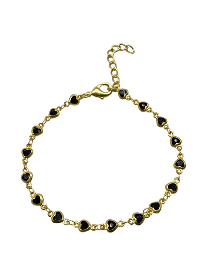 Black Color Stone Mini Heart Charm Bracelet Rakhi Lumba