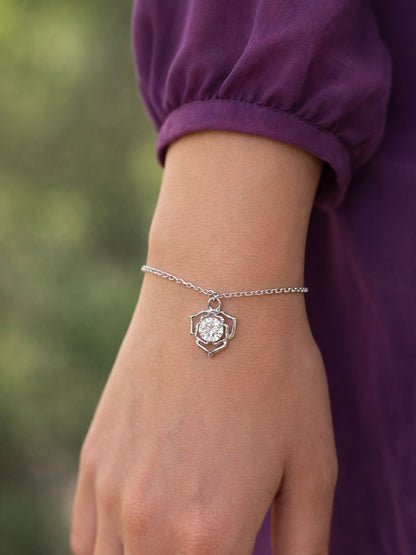 Silver Plated Crystal Charm Bracelet Adjustable Women|Lumba Rakhi Bhabhi Sister