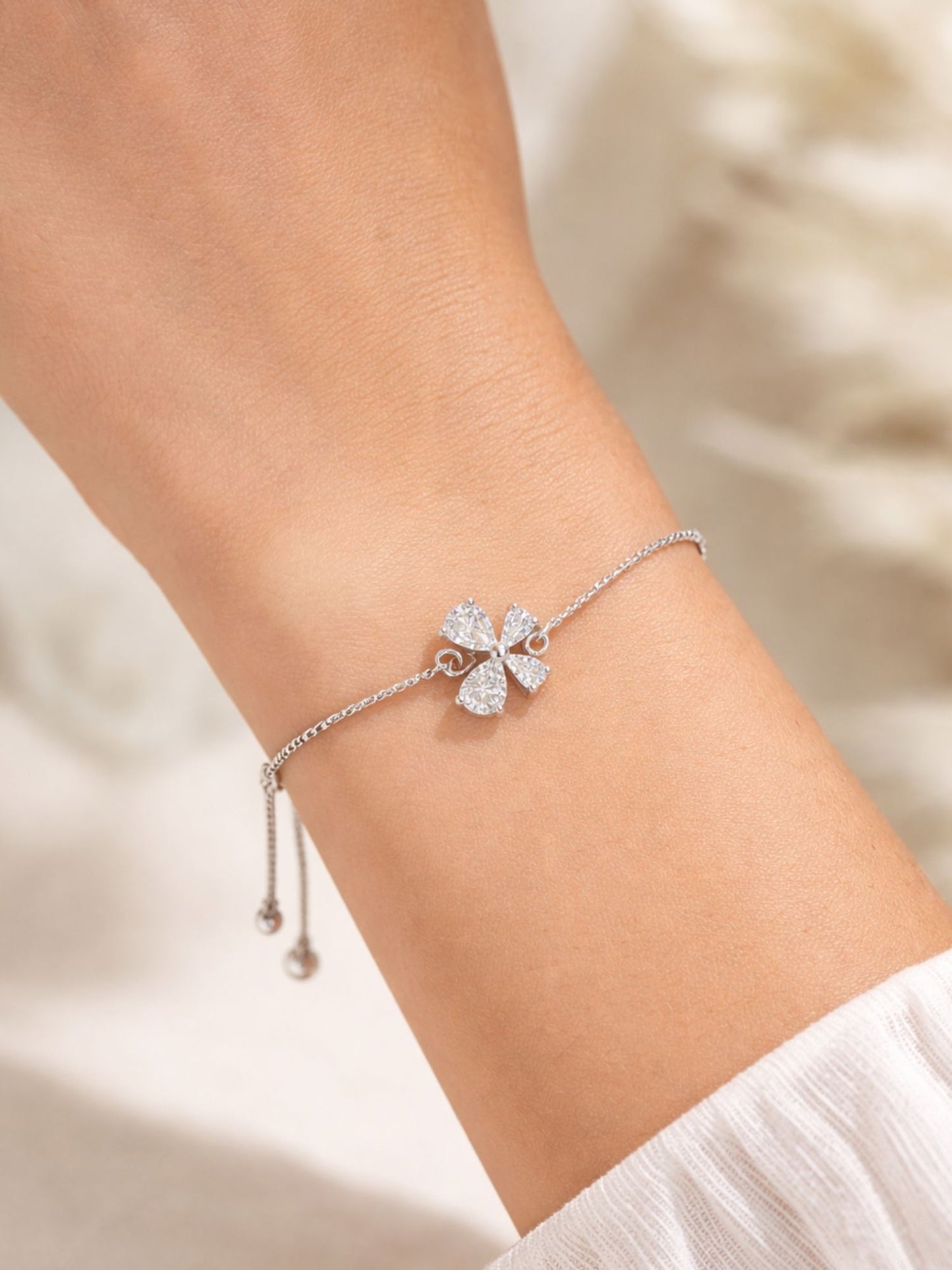 Silver Crystal CZ Bracelet Adjustable Chain Women|Lumba Rakhi Bhabhi Sister