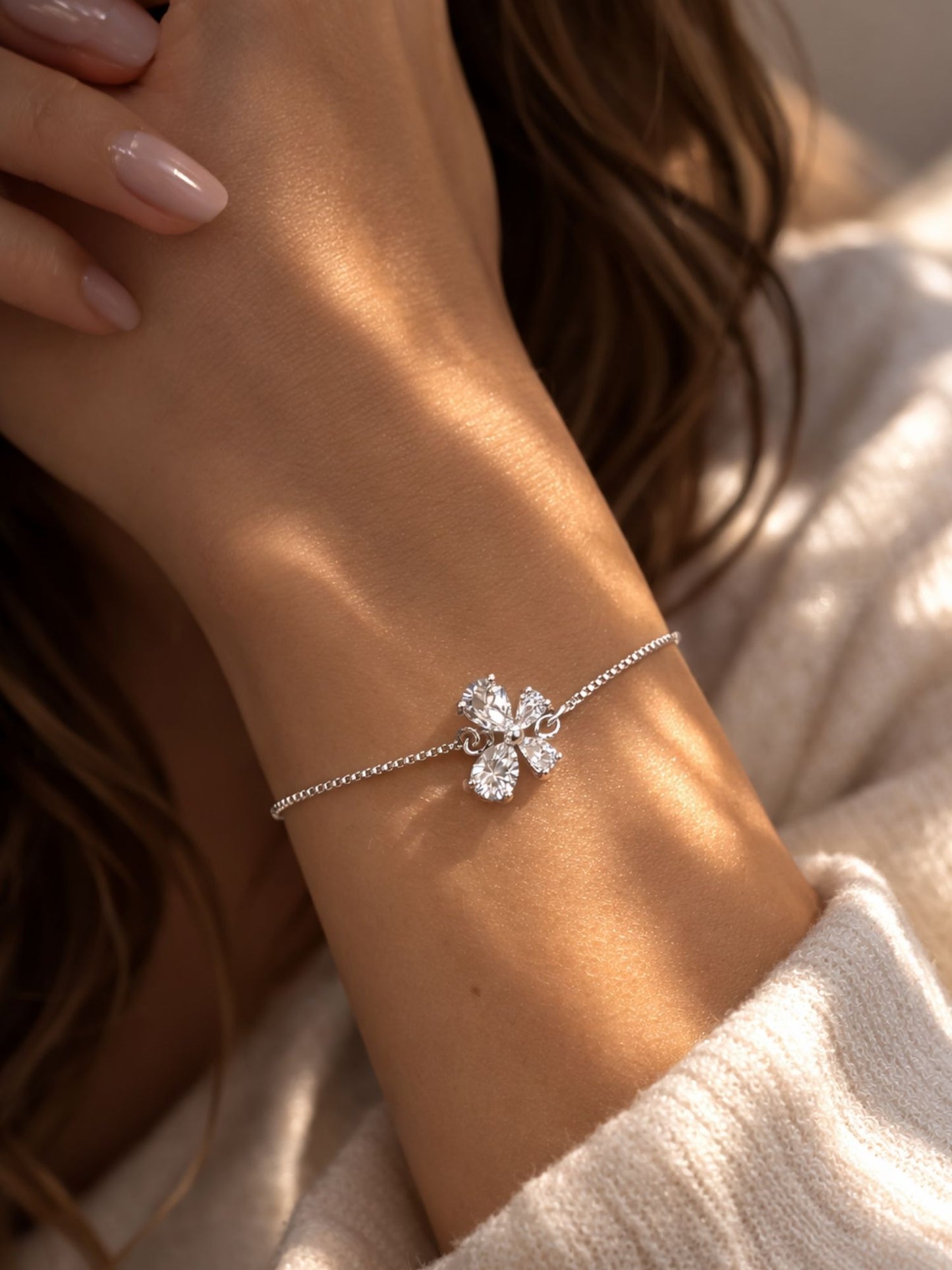 Silver Crystal CZ Bracelet Adjustable Chain Women|Lumba Rakhi Bhabhi Sister