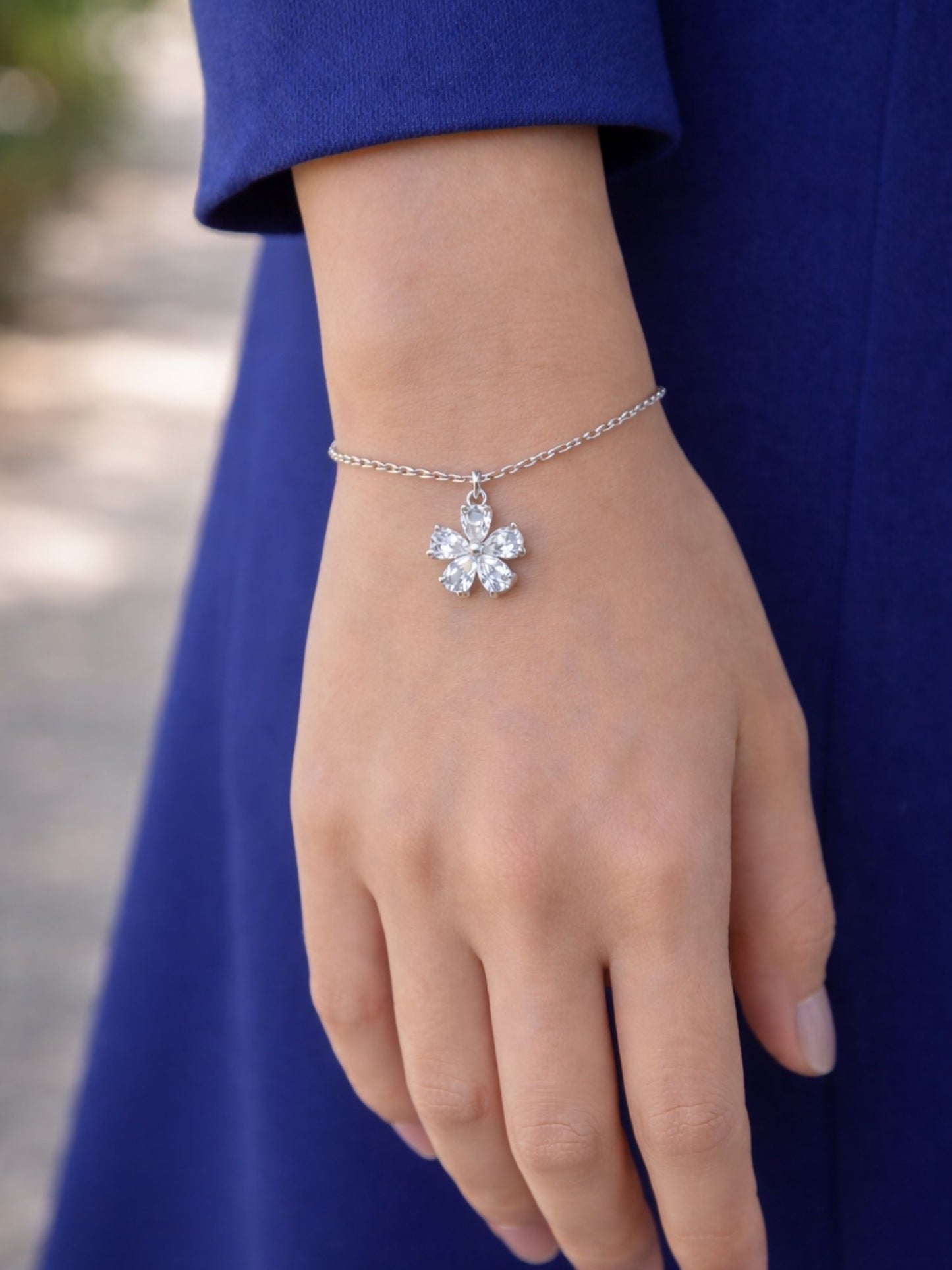 Silver CZ Crystal Pendant Bracelet Women|Lumba Rakhi Bhabhi Sister