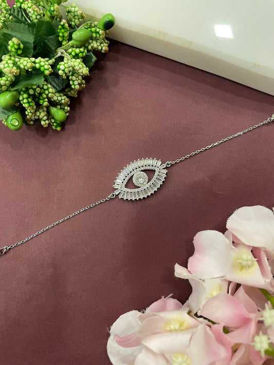 Silver Plated AD Evil Eye Bracelet Lumba Rakhi