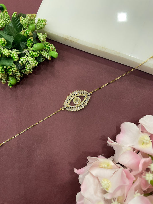 Gold Plated AD Evil Eye Bracelet Lumba Rakhi