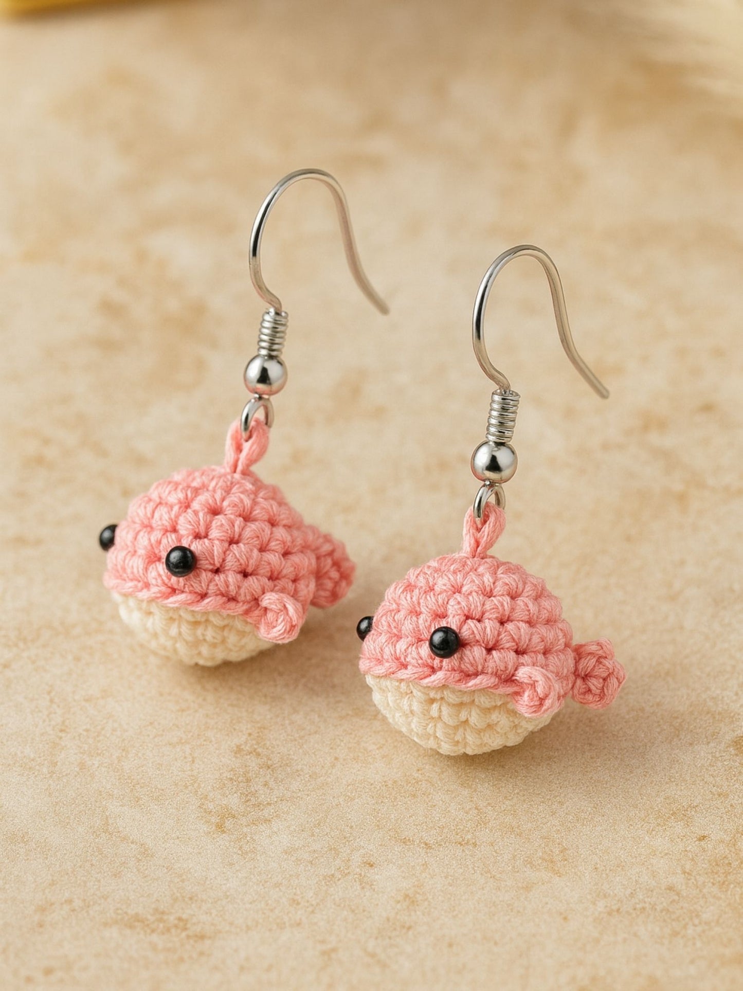 Crochet Pink Woolen Crochet Whale Earrings for Women