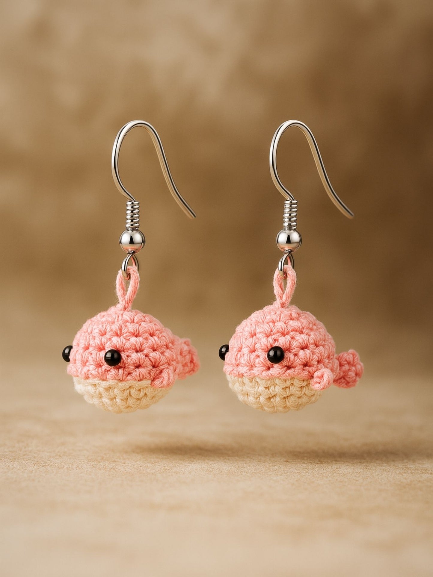 Crochet Pink Woolen Crochet Whale Earrings for Women