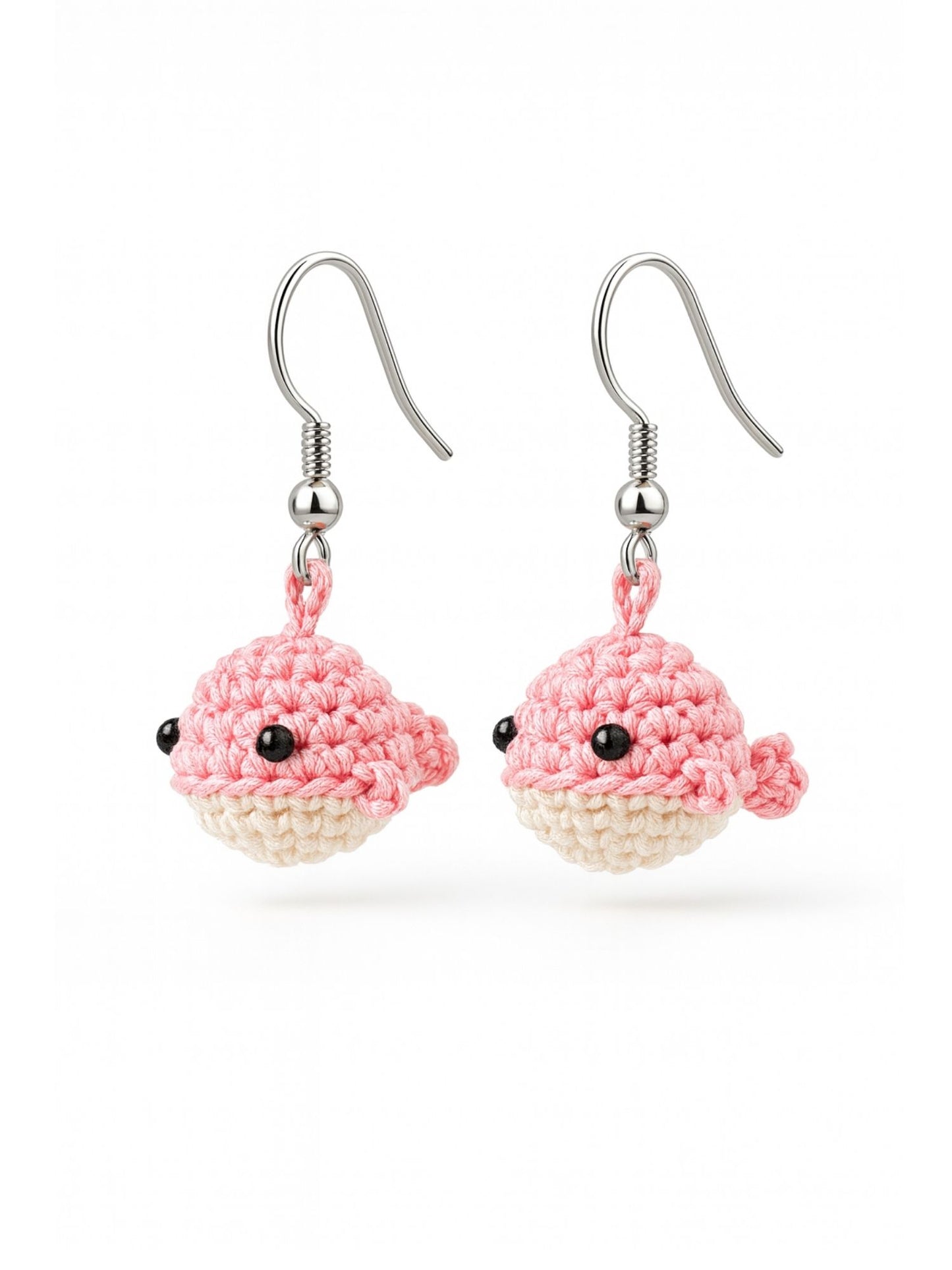 Crochet Pink Woolen Crochet Whale Earrings for Women