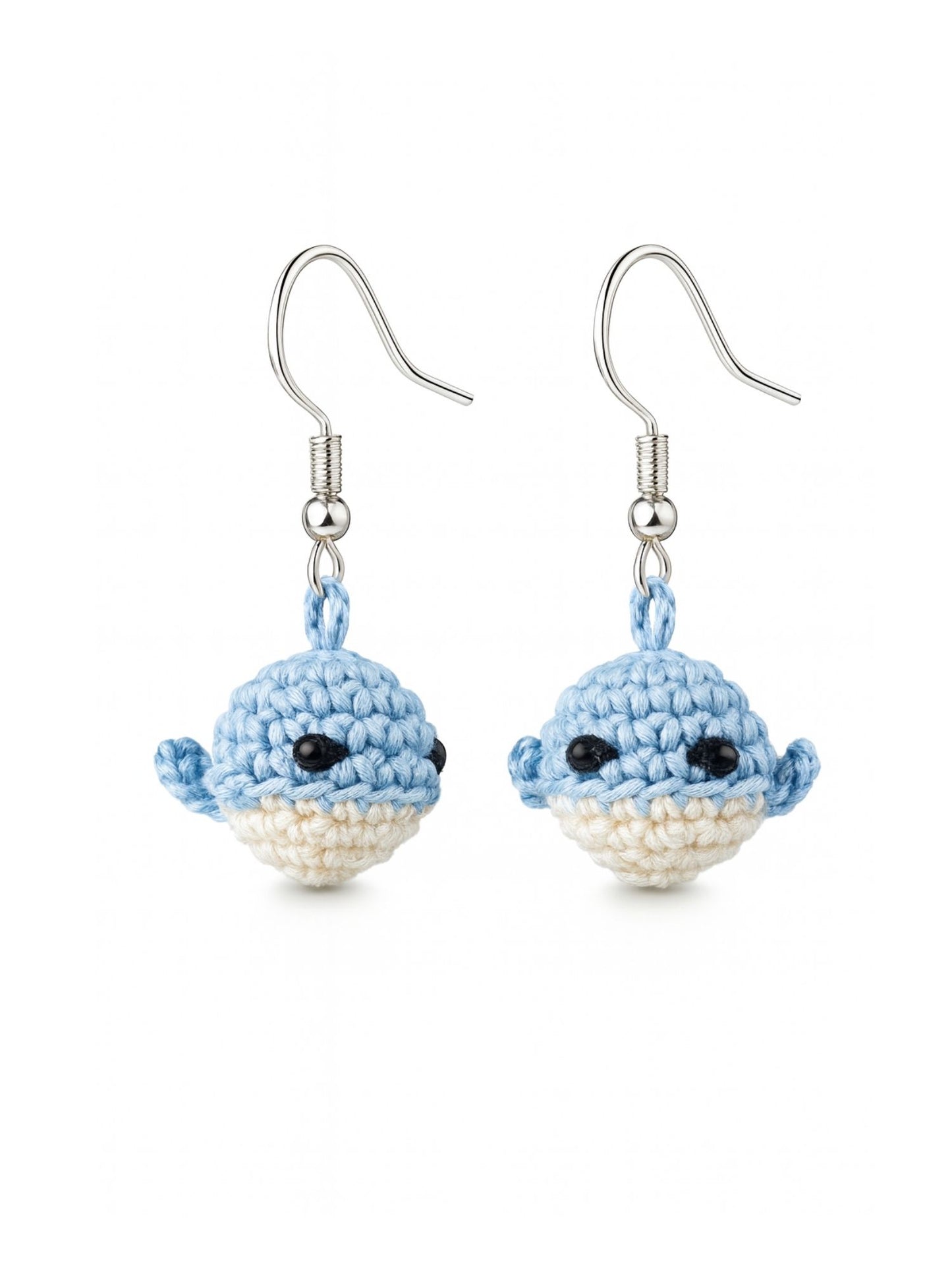 Crochet Woolen Blue Whale Earrings for Women