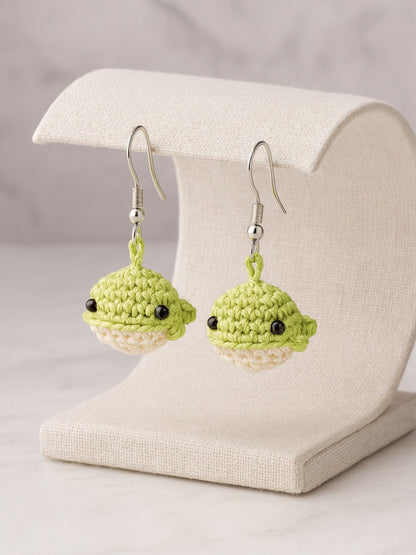 Crochet Woolen Green Whale Earrings for Women