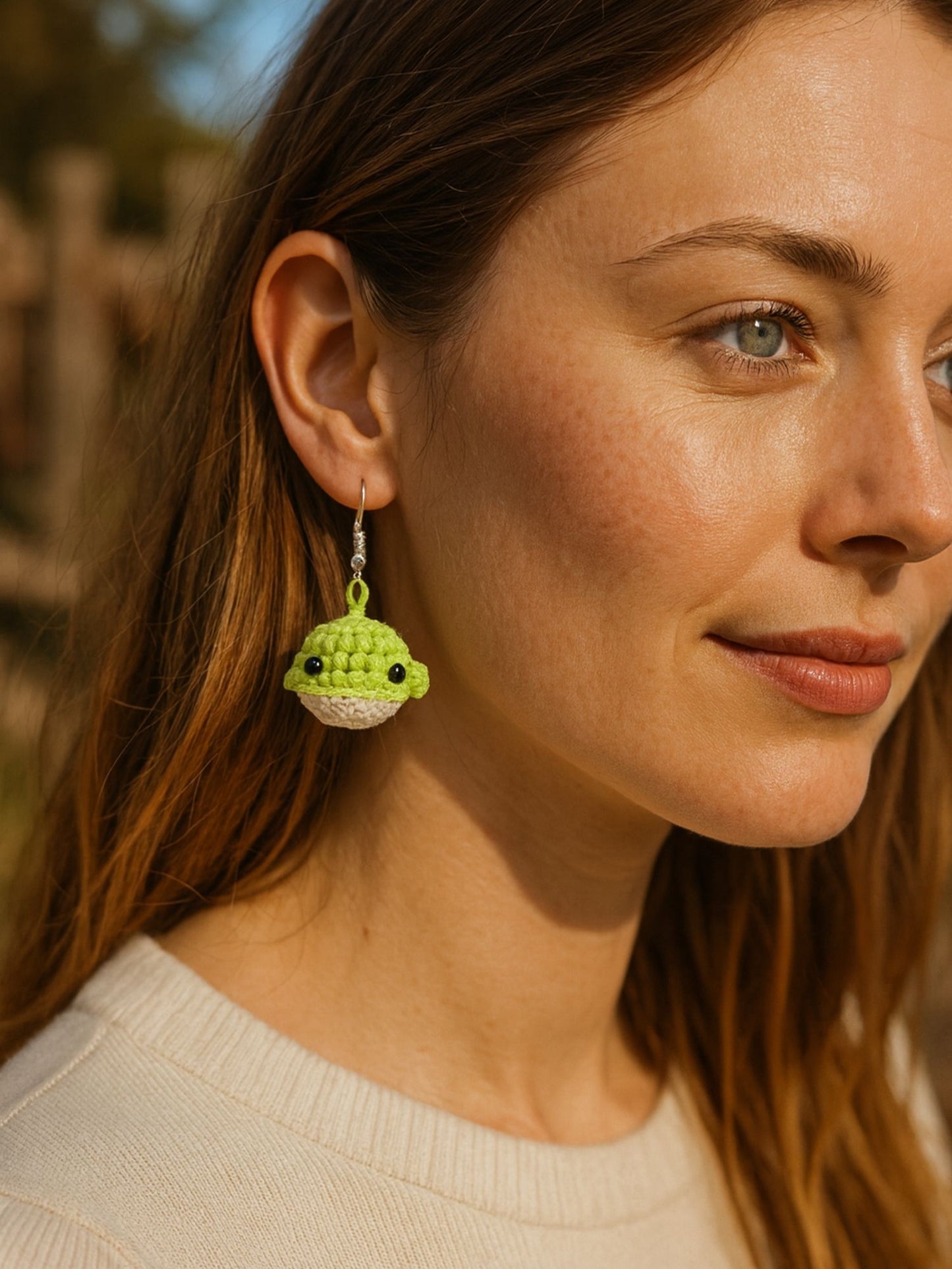 Crochet Woolen Green Whale Earrings for Women