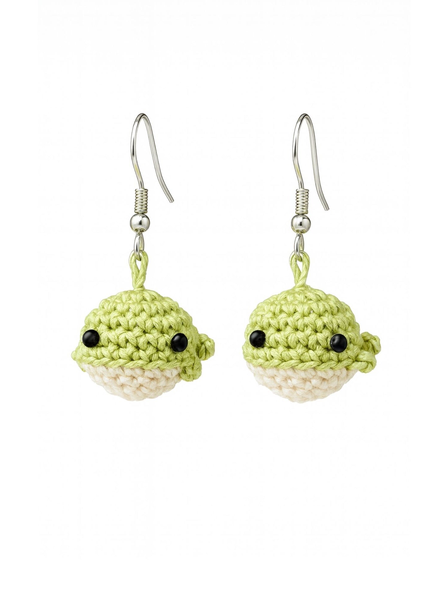 Crochet Woolen Green Whale Earrings for Women