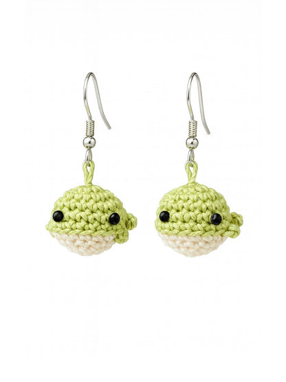 Crochet Woolen Green Whale Earrings for Women